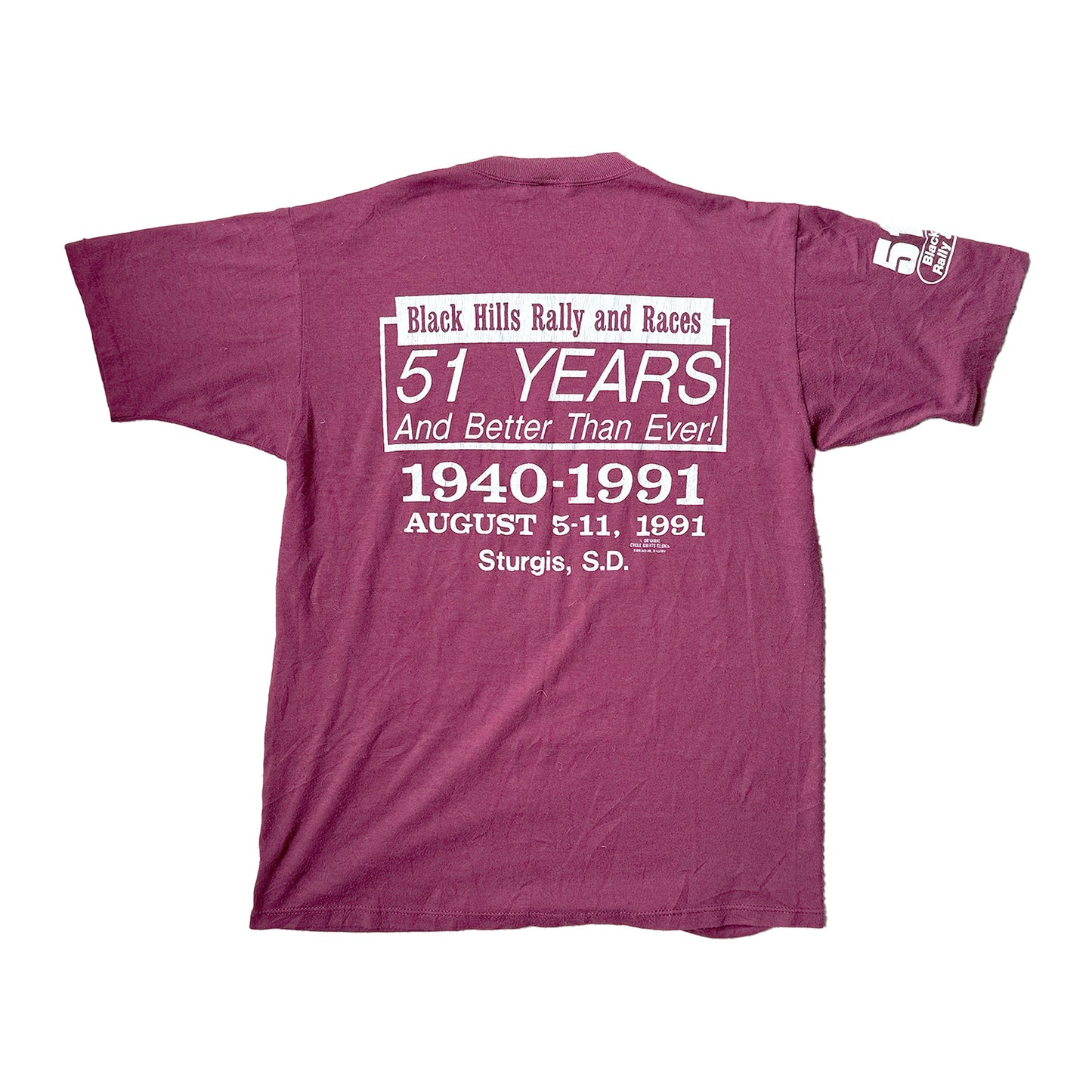 Vintage 1991 Sturgis Black Hills Rally T Shirt - Burgundy